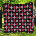 Black Red And Grey Argyle Pattern Print Quilt