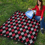 Black Red And Grey Argyle Pattern Print Quilt