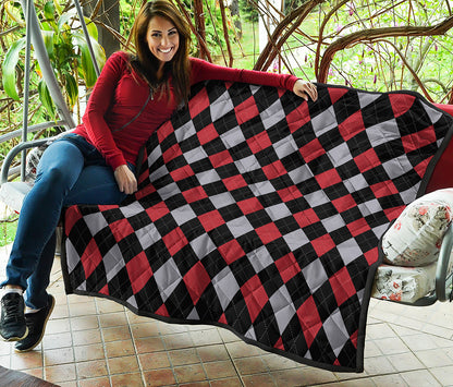 Black Red And Grey Argyle Pattern Print Quilt