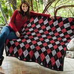 Black Red And Grey Argyle Pattern Print Quilt