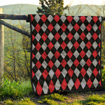 Black Red And Grey Argyle Pattern Print Quilt