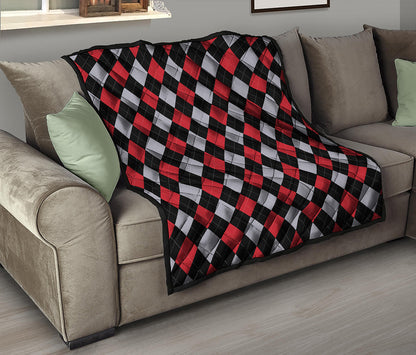 Black Red And Grey Argyle Pattern Print Quilt