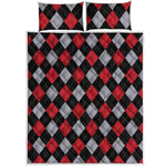 Black Red And Grey Argyle Pattern Print Quilt Bed Set