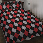 Black Red And Grey Argyle Pattern Print Quilt Bed Set