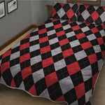 Black Red And Grey Argyle Pattern Print Quilt Bed Set