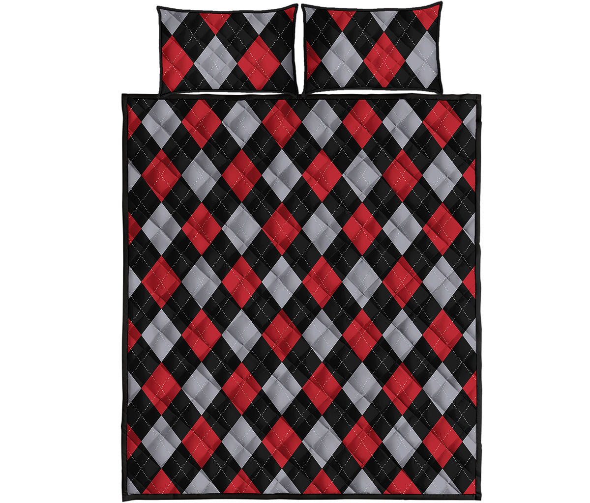 Black Red And Grey Argyle Pattern Print Quilt Bed Set