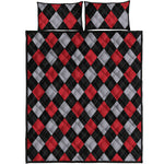 Black Red And Grey Argyle Pattern Print Quilt Bed Set
