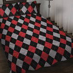 Black Red And Grey Argyle Pattern Print Quilt Bed Set