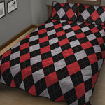 Black Red And Grey Argyle Pattern Print Quilt Bed Set
