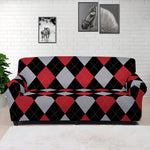 Black Red And Grey Argyle Pattern Print Sofa Cover