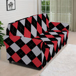 Black Red And Grey Argyle Pattern Print Sofa Cover