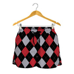 Black Red And Grey Argyle Pattern Print Women's Shorts