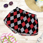 Black Red And Grey Argyle Pattern Print Women's Shorts