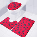 Black Red Palm Tree Pattern Print 3 Piece Bath Mat Set