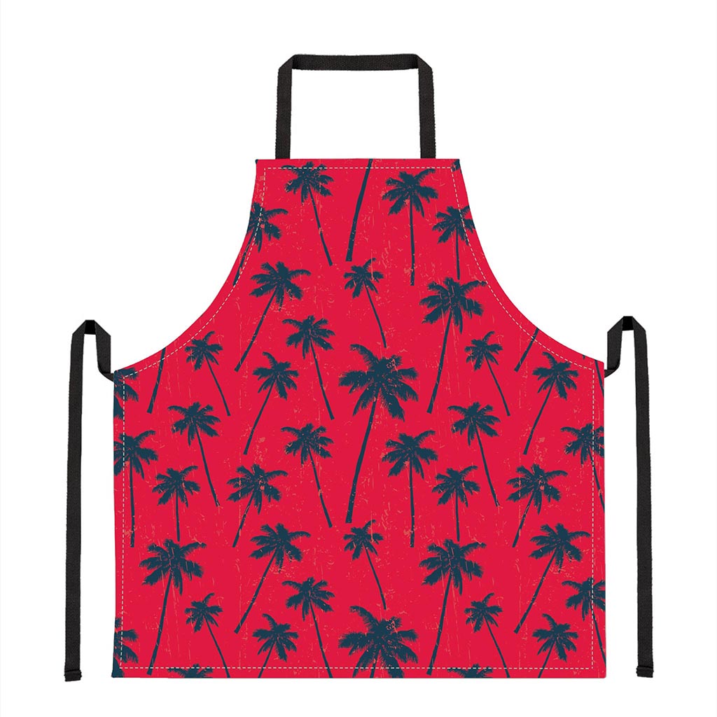 Black Red Palm Tree Pattern Print Apron