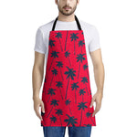 Black Red Palm Tree Pattern Print Apron