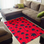 Black Red Palm Tree Pattern Print Area Rug GearFrost