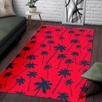 Black Red Palm Tree Pattern Print Area Rug GearFrost