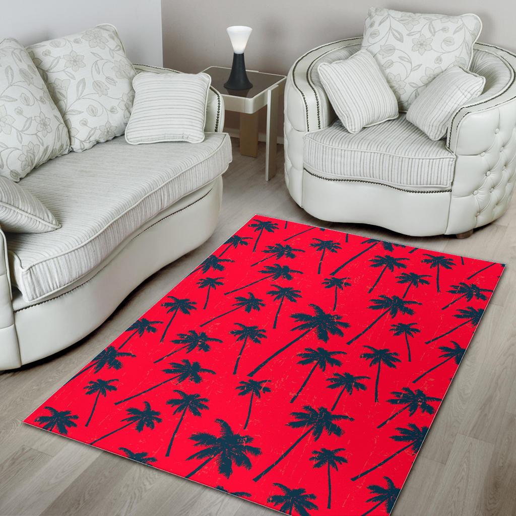 Black Red Palm Tree Pattern Print Area Rug GearFrost