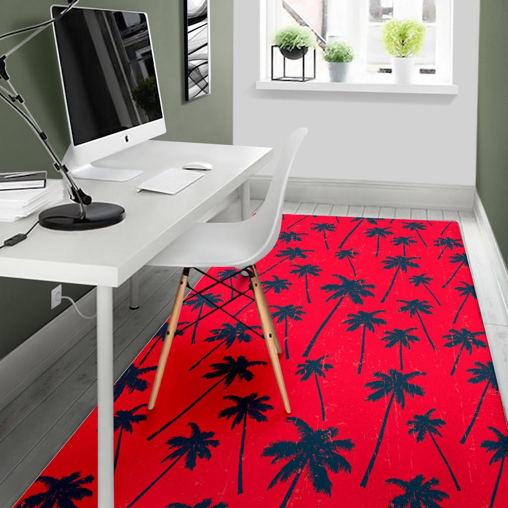 Black Red Palm Tree Pattern Print Area Rug GearFrost