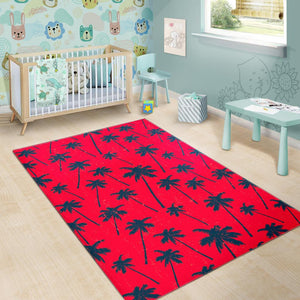 Black Red Palm Tree Pattern Print Area Rug GearFrost