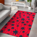 Black Red Palm Tree Pattern Print Floor Mat