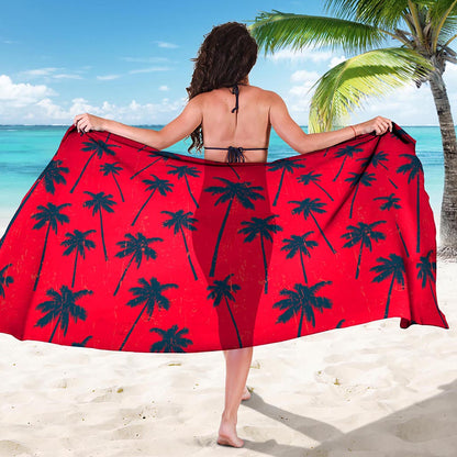 Black Red Palm Tree Pattern Print Beach Sarong Wrap