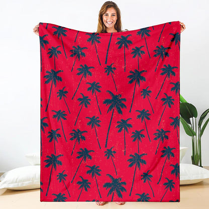Black Red Palm Tree Pattern Print Blanket