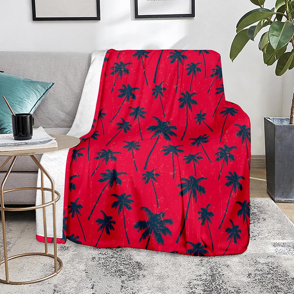 Black Red Palm Tree Pattern Print Blanket