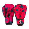 Black Red Palm Tree Pattern Print Boxing Gloves