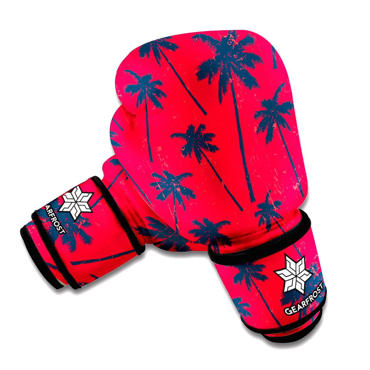 Black Red Palm Tree Pattern Print Boxing Gloves