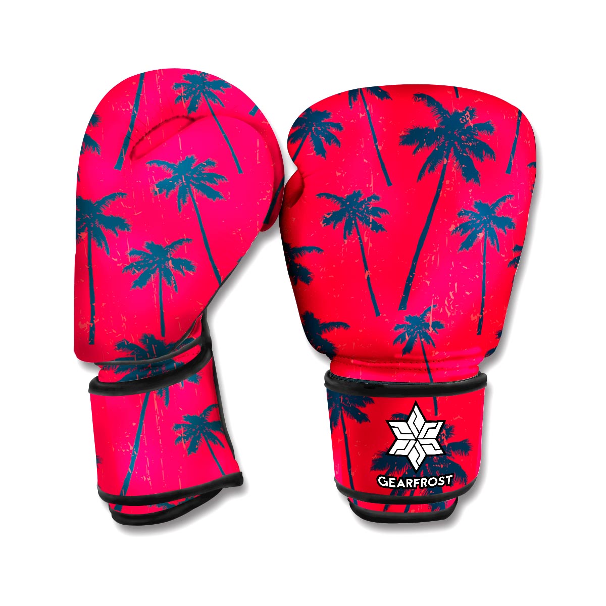 Black Red Palm Tree Pattern Print Boxing Gloves