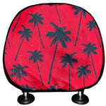 Black Red Palm Tree Pattern Print Car Headrest Covers