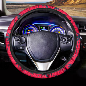 Black Red Palm Tree Pattern Print Car Steering Wheel Cover