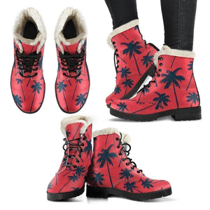 Black Red Palm Tree Pattern Print Comfy Boots GearFrost