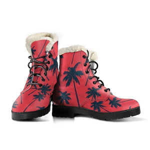 Black Red Palm Tree Pattern Print Comfy Boots GearFrost