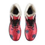 Black Red Palm Tree Pattern Print Comfy Boots GearFrost