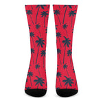 Black Red Palm Tree Pattern Print Crew Socks