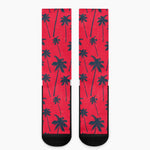 Black Red Palm Tree Pattern Print Crew Socks