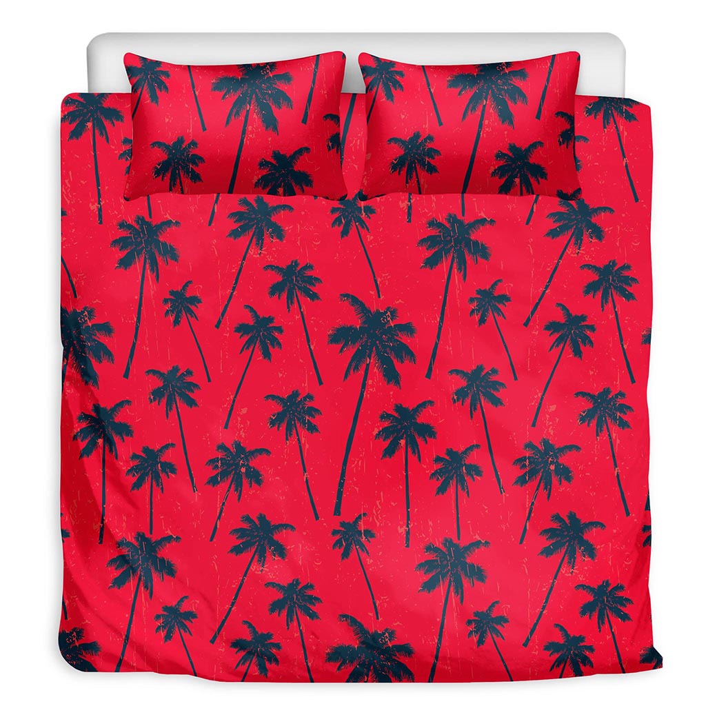 Black Red Palm Tree Pattern Print Duvet Cover Bedding Set