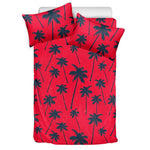 Black Red Palm Tree Pattern Print Duvet Cover Bedding Set