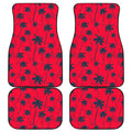 Black Red Palm Tree Pattern Print Front and Back Car Floor Mats