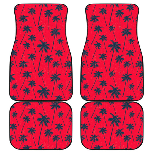 Black Red Palm Tree Pattern Print Front and Back Car Floor Mats