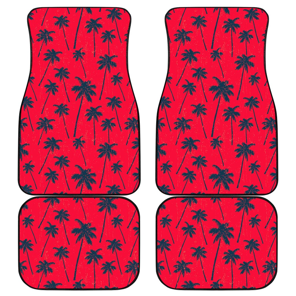 Black Red Palm Tree Pattern Print Front and Back Car Floor Mats