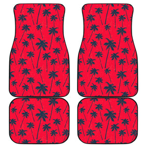 Black Red Palm Tree Pattern Print Front and Back Car Floor Mats