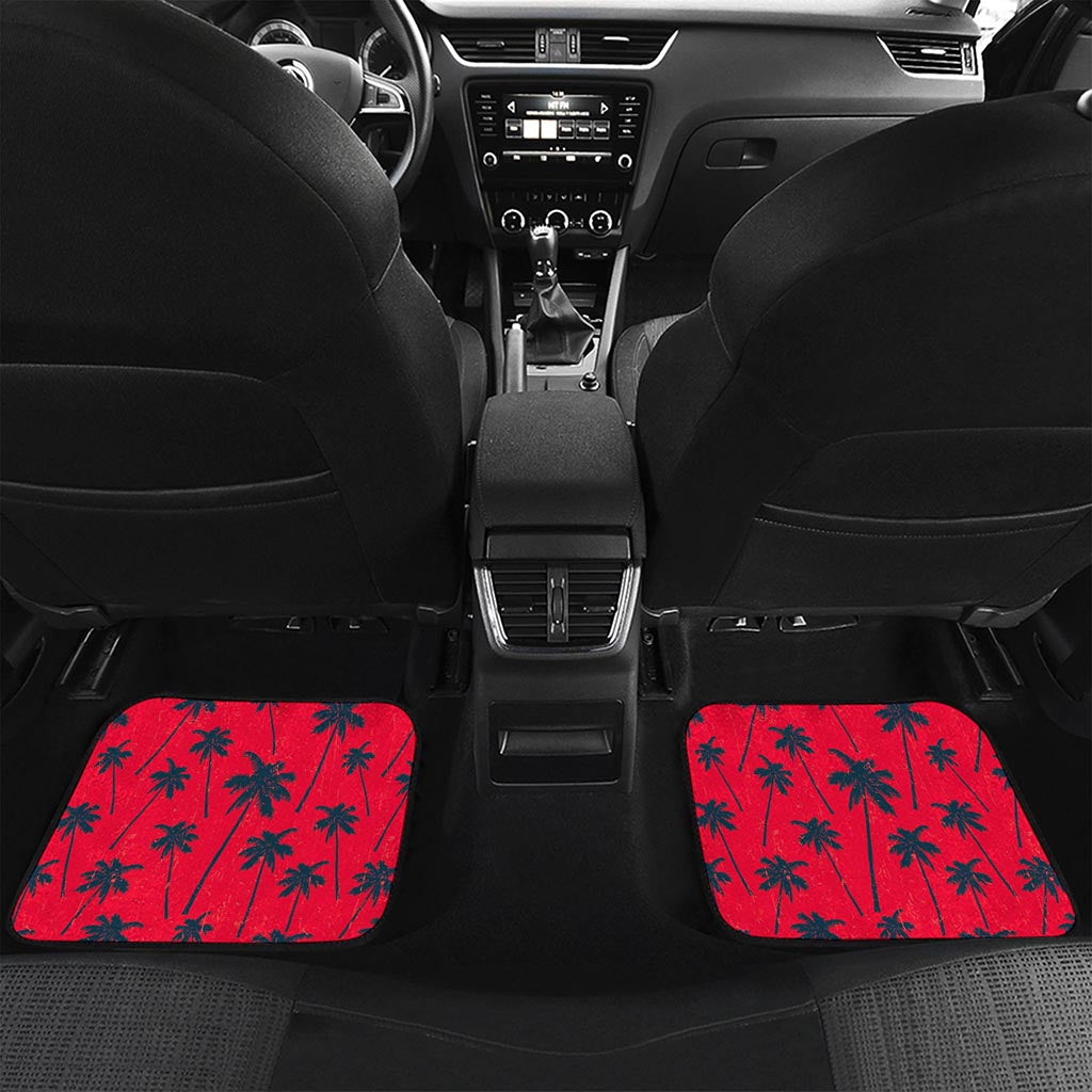 Black Red Palm Tree Pattern Print Front and Back Car Floor Mats