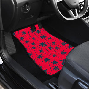 Black Red Palm Tree Pattern Print Front and Back Car Floor Mats