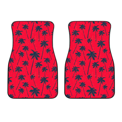 Black Red Palm Tree Pattern Print Front Car Floor Mats