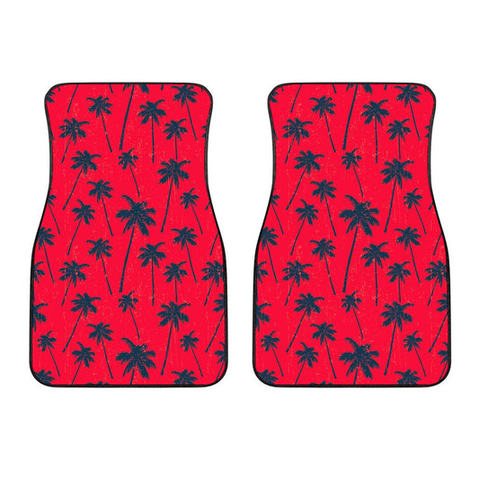 Black Red Palm Tree Pattern Print Front Car Floor Mats