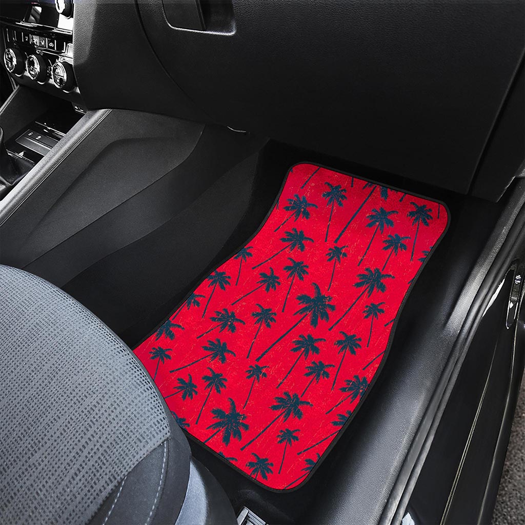 Black Red Palm Tree Pattern Print Front Car Floor Mats
